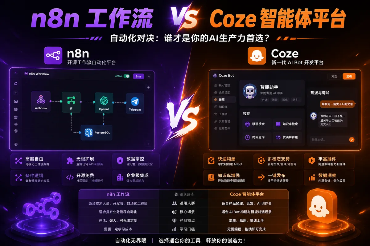 n8n vs Coze深度对比：自动化工作流平台该怎么选？（2026版）