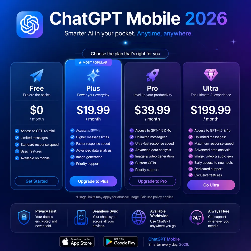 ChatGPT 2026各版本订阅价格对比图