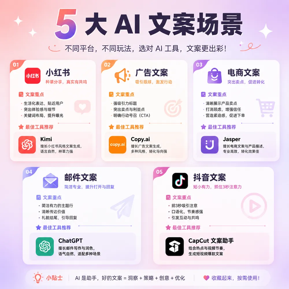 8款AI写文案神器横评对比图：ChatGPT/Claude/豆包/秘塔/创客贴AI/Canva AI/MarkCopy/光年AI核心维度雷达图
