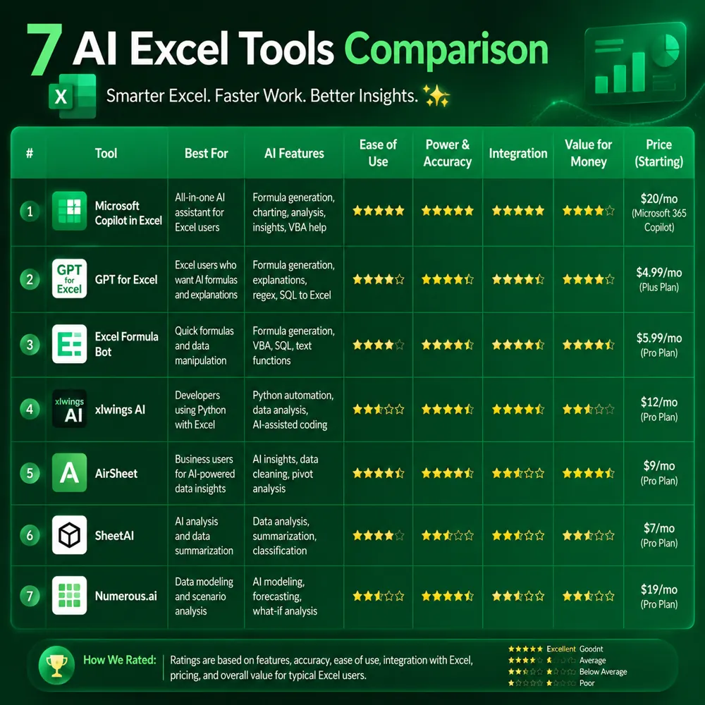 7款AI Excel工具横评对比表