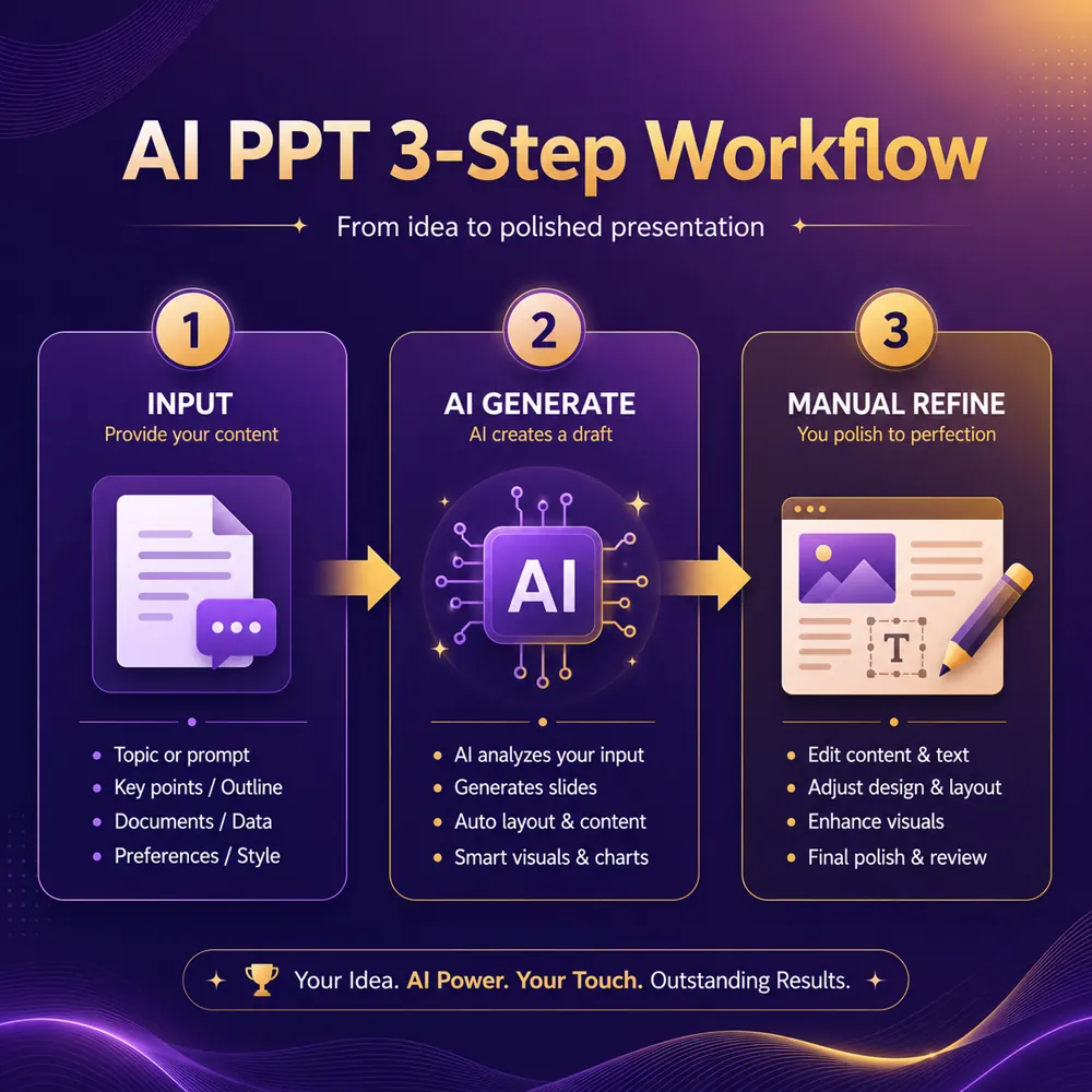 AI生成PPT的标准工作流示意图