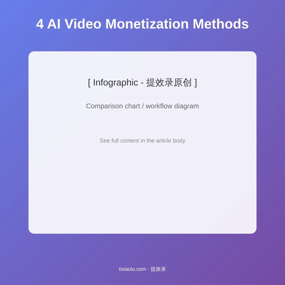 4种AI视频赚钱方法对比:短视频带货/短剧分账/素材卖钱/视频号运营收入对比图